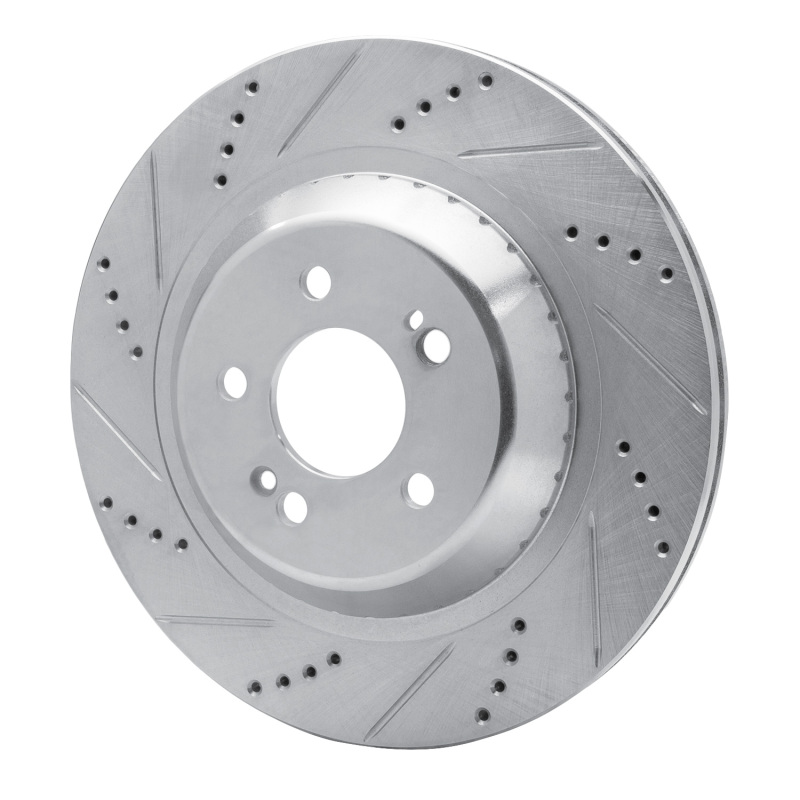 Mercedes-Benz S550E Brake Rotor (1) - Rear Left - R1 Concepts - Drilled & Slotted - Silver - `14-`21